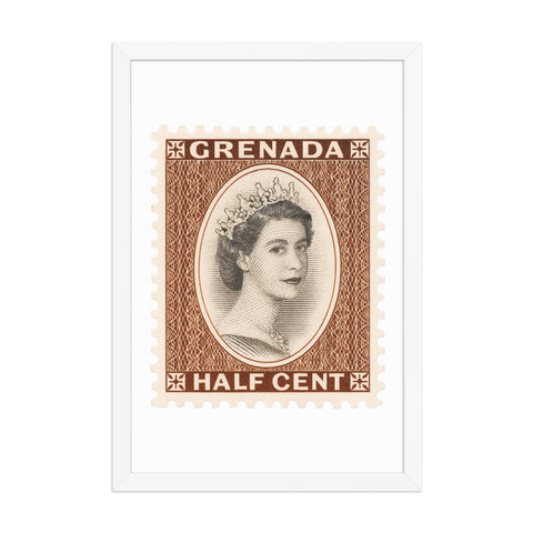 Grenada Quenn Elizabeth II Half Cent Postage Stamp Framed Poster