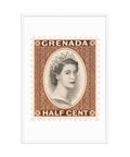Grenada Quenn Elizabeth II Half Cent Postage Stamp Framed Poster