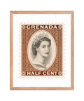 Grenada Quenn Elizabeth II Half Cent Postage Stamp Framed Poster
