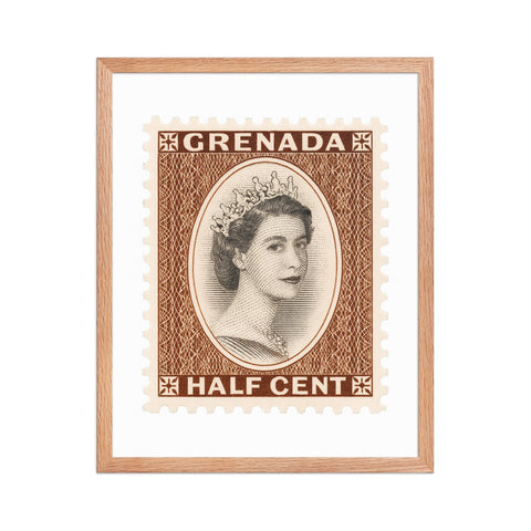 Grenada Quenn Elizabeth II Half Cent Postage Stamp Framed Poster