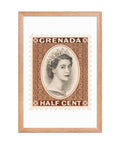 Grenada Quenn Elizabeth II Half Cent Postage Stamp Framed Poster