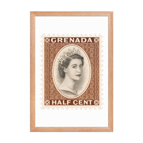 Grenada Quenn Elizabeth II Half Cent Postage Stamp Framed Poster