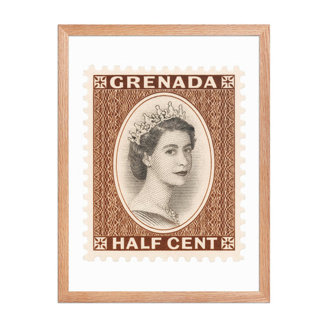 Grenada Quenn Elizabeth II Half Cent Postage Stamp Framed Poster