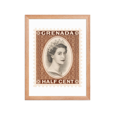 Grenada Quenn Elizabeth II Half Cent Postage Stamp Framed Poster