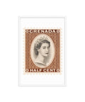 Grenada Quenn Elizabeth II Half Cent Postage Stamp Framed Poster