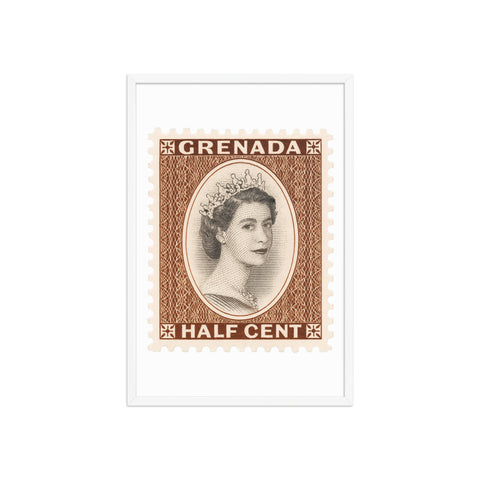 Grenada Quenn Elizabeth II Half Cent Postage Stamp Framed Poster