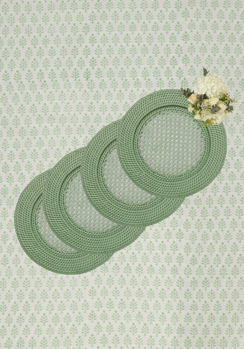 Harbour Island Round Rattan Charger Green  - Set of 4