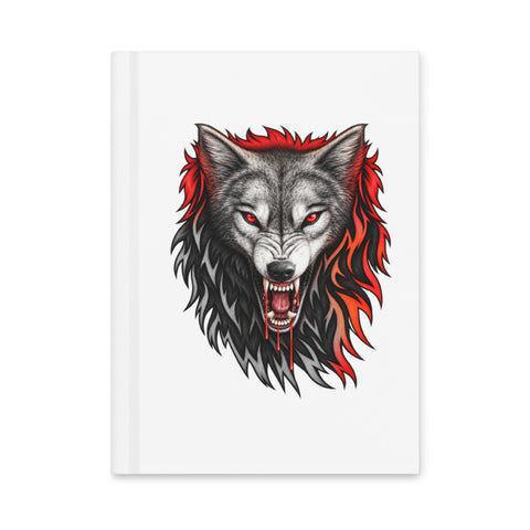Red-Eyed Wolf matte hardcover journal with white cover and 150 lined pages