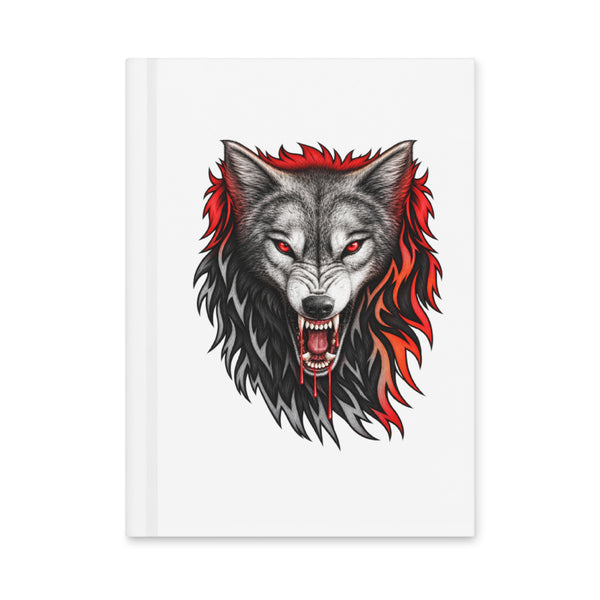 Red-Eyed Wolf matte hardcover journal with white cover and 150 lined pages