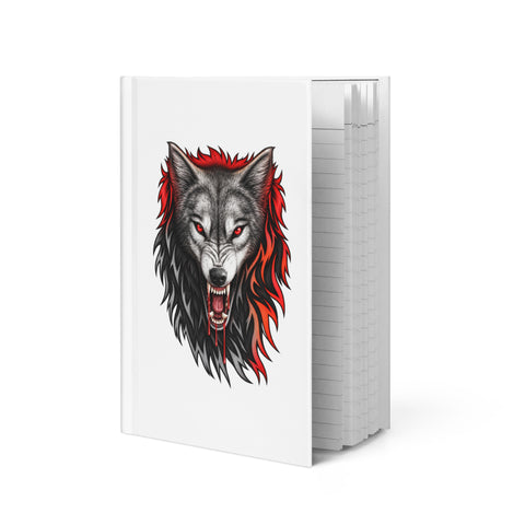 Red-Eyed Wolf matte hardcover journal with white cover and 150 lined pages