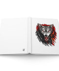 Red-Eyed Wolf matte hardcover journal with white cover and 150 lined pages