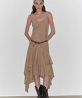 "Heart - beating Invitation" Lazy copper - ammonia rayon V - neck irregular adjustable mid - length suspender dress