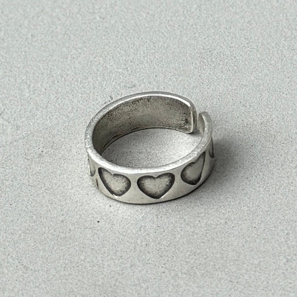 Stamped Hearts Silver Band Ring