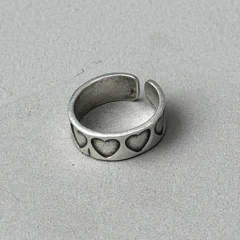Stamped Hearts Silver Band Ring