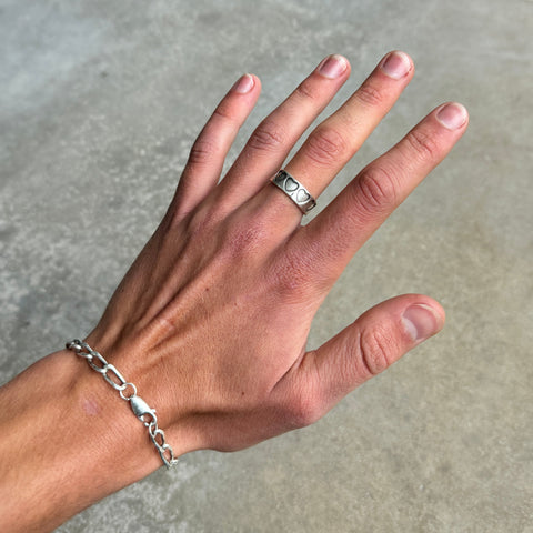 Stamped Hearts Silver Band Ring