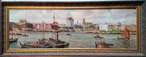 Henk Welthers (1885 - 1947) - Panoramic view of Rotterdam with the 'Witte Huis' and the old railway bridge