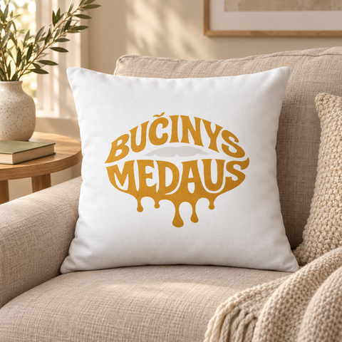 Bučinys Medaus Lithuanian Honey Kiss Cotton Cushion – 18×18 in
