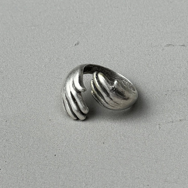 Double Hugged Hands Silver Ring