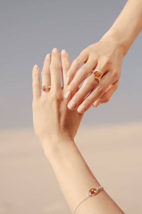 Bague réglable Solitaire en Ambre ÉLÉMENT