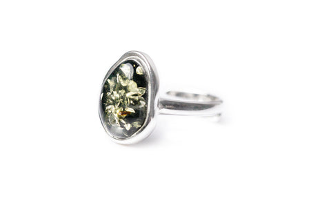 Grüner Bernstein ELEMENT Solitär Verstellbarer Ring