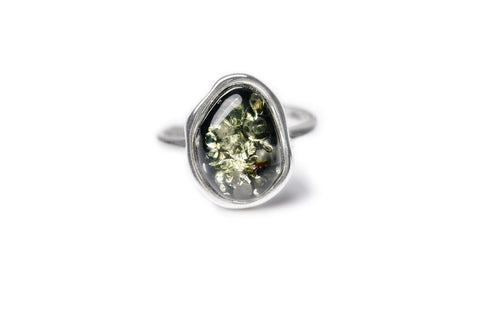 Bague Solitaire Réglable ELEMENT Ambre Vert
