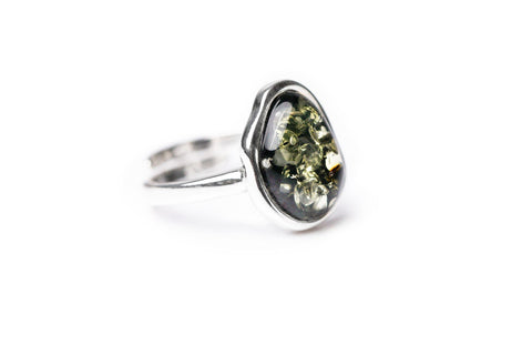 Bague Solitaire Réglable ELEMENT Ambre Vert