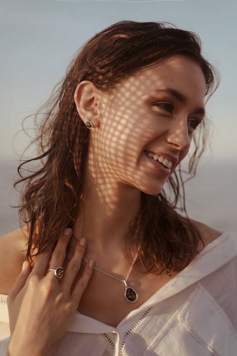 Bague Solitaire Réglable ELEMENT Ambre Vert