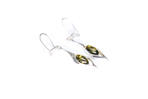 Boucles d'oreilles pendantes en ambre vert