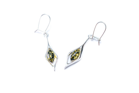 Boucles d'oreilles pendantes en ambre vert