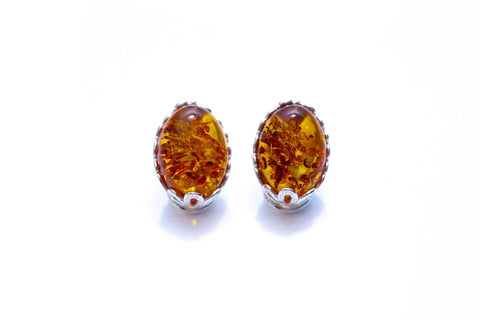 Boucles d'oreilles à clip ovales ambrées à motif floral