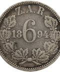 1894 Six Pence South Africa Coin Paul Kruger Silver ZAR