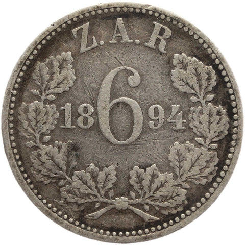 1894 Six Pence South Africa Coin Paul Kruger Silver ZAR