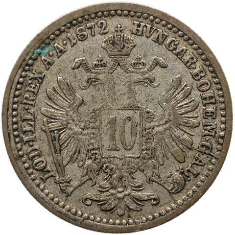 1872 10 Kreuzer Austria Habsburg Franz Joseph I Silver Coin