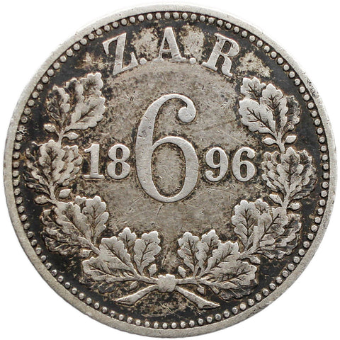 1896 Sixpence South Africa Coin Paul Kruger Silver ZAR Pretoria Mint