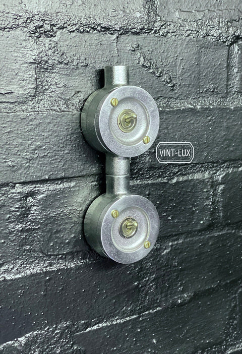 Double Gang Solid Cast Conduit Metal Light Switch Industrial 2 Way - BS EN Approved Vintage Crabtree 1950’s Style