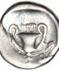 425-375 B.C. Thebes Boeotia Hemidrachm Ancient Greece Coin Silver Boeotian shield, Kantharos
