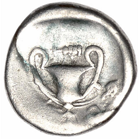 425-375 B.C. Thebes Boeotia Hemidrachm Ancient Greece Coin Silver Boeotian shield, Kantharos
