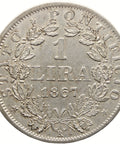 1867 1 Lira Papal Coin Italy States Pius IX Silver