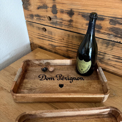 Serviertabletts aus Holz für Dom Pérignon Champagner