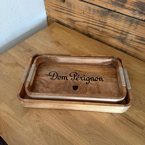 Serviertabletts aus Holz für Dom Pérignon Champagner