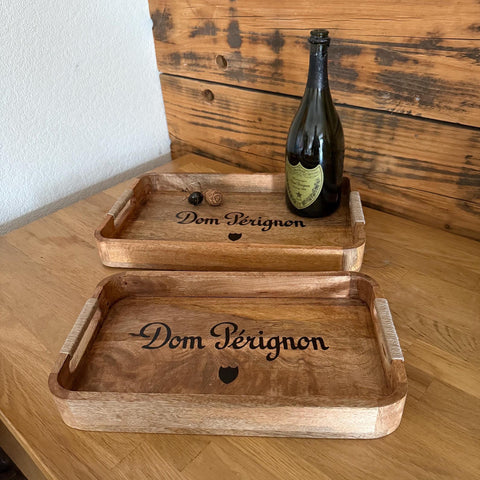 Serviertabletts aus Holz für Dom Pérignon Champagner