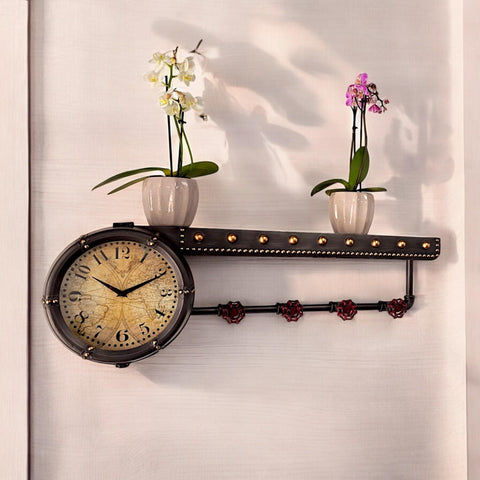 Beautiful shelf with clock and hooks