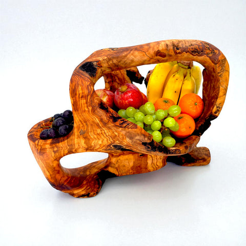 Rustic olive wood basket fruit , master piece, centrepiece