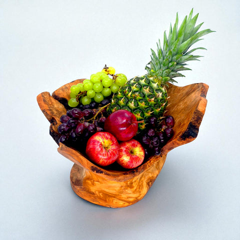 Rustic olive wood basket fruit , master piece, centrepiece