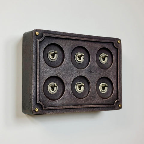 6 Gang 2 Way Antique Copper Solid Cast Metal Conduit Light Switch Industrial - BS EN Vintage Crabtree 1950’s Style