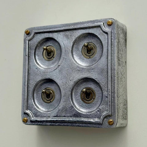 4 Gang 2 Way Solid Cast Metal Conduit Light Toggle Switch | Industrial Surface Mounted