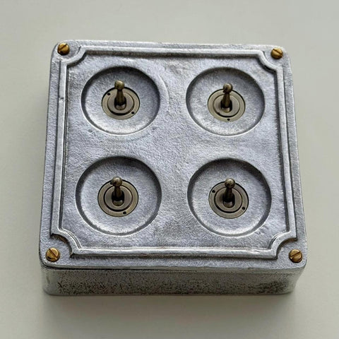 4 Gang 2 Way Solid Cast Metal Conduit Light Toggle Switch | Industrial Surface Mounted
