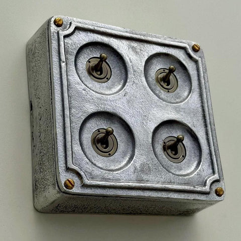 4 Gang 2 Way Solid Cast Metal Conduit Light Toggle Switch | Industrial Surface Mounted