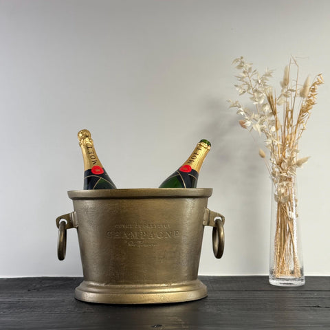 Antique Brass Great Gatsby ~ Solid Cast Engraved Champagne Ice Bucket | Wine Cooler