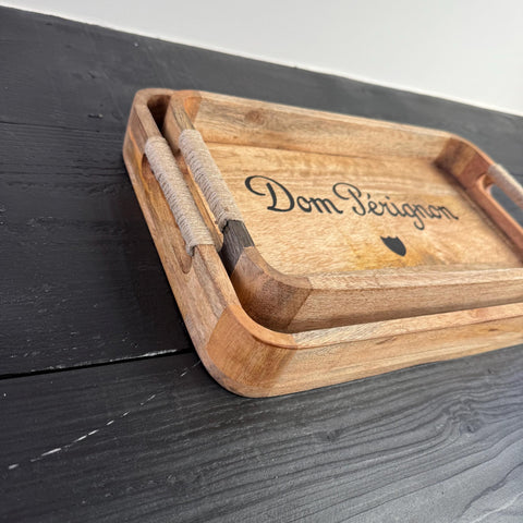 Serviertabletts aus Holz für Dom Pérignon Champagner